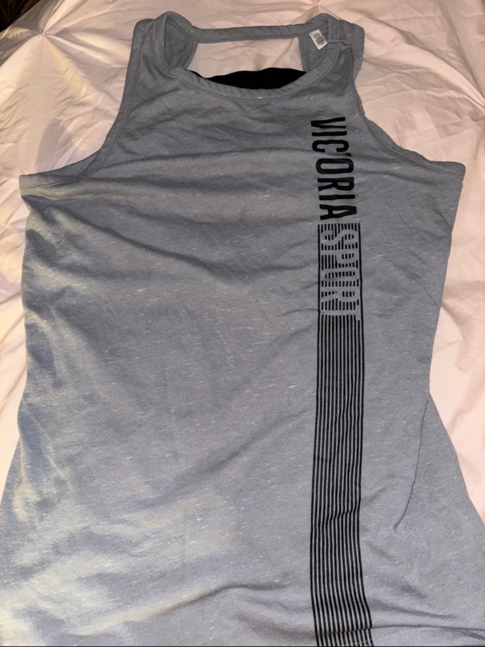 Victoria Sport Gray Racerback Tank with Vertical Logo